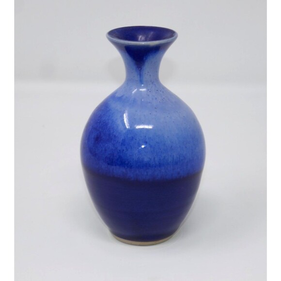 Blue Studio Pottery Vase: Mid-century Modern Minimalist Bud  Lahti Mid-Century Modern Studio Art Pottery Blue Ombre Drip Glaze Bud Vase